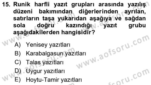 Orhun Türkçesi Dersi 2025 - 2026 Yılı (Vize) Ara Sınav Soruları 15. Soru