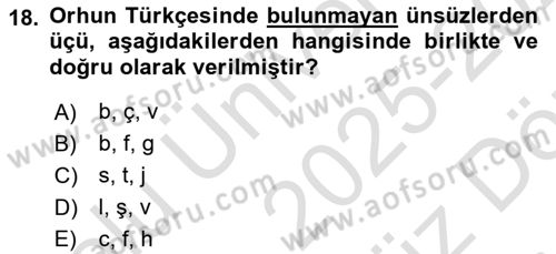Orhun Türkçesi Dersi 2025 - 2026 Yılı (Vize) Ara Sınav Soruları 18. Soru