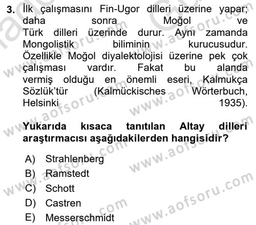 Orhun Türkçesi Dersi 2025 - 2026 Yılı (Vize) Ara Sınav Soruları 3. Soru