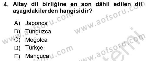 Orhun Türkçesi Dersi 2025 - 2026 Yılı (Vize) Ara Sınav Soruları 4. Soru