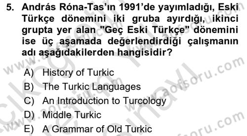 Orhun Türkçesi Dersi 2025 - 2026 Yılı (Vize) Ara Sınav Soruları 5. Soru