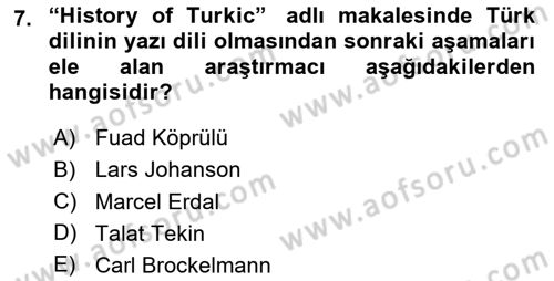 Orhun Türkçesi Dersi 2025 - 2026 Yılı (Vize) Ara Sınav Soruları 7. Soru