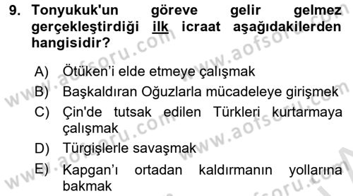 Orhun Türkçesi Dersi 2025 - 2026 Yılı (Vize) Ara Sınav Soruları 9. Soru