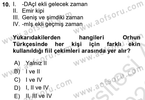 Orhun Türkçesi Dersi 2025 - 2026 Yılı (Final) Dönem Sonu Sınav Soruları 10. Soru