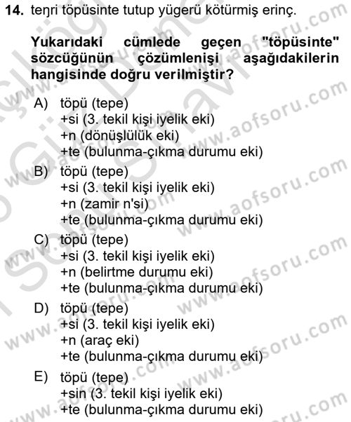 Orhun Türkçesi Dersi 2025 - 2026 Yılı (Final) Dönem Sonu Sınav Soruları 14. Soru