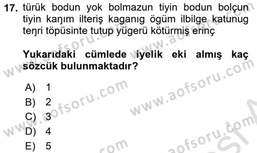 Orhun Türkçesi Dersi 2025 - 2026 Yılı (Final) Dönem Sonu Sınav Soruları 17. Soru