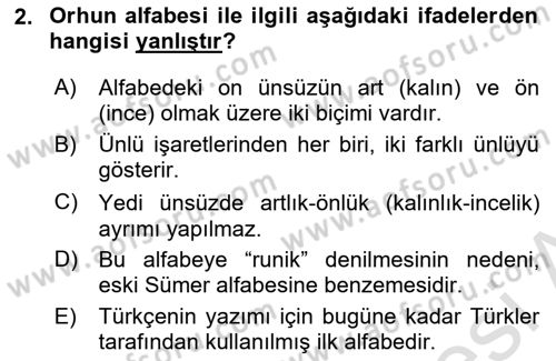 Orhun Türkçesi Dersi 2025 - 2026 Yılı (Final) Dönem Sonu Sınav Soruları 2. Soru