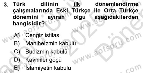 Orhun Türkçesi Dersi 2025 - 2026 Yılı (Final) Dönem Sonu Sınav Soruları 3. Soru