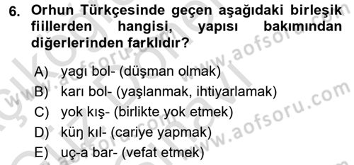 Orhun Türkçesi Dersi 2025 - 2026 Yılı (Final) Dönem Sonu Sınav Soruları 6. Soru