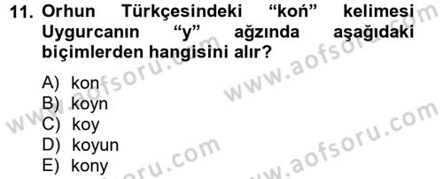 Uygur Türkçesi Dersi 2012 - 2013 Yılı (Vize) Ara Sınav Soruları 11. Soru