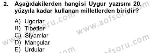 Uygur Türkçesi Dersi 2012 - 2013 Yılı (Vize) Ara Sınav Soruları 2. Soru