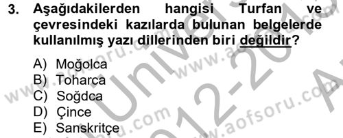 Uygur Türkçesi Dersi 2012 - 2013 Yılı (Vize) Ara Sınav Soruları 3. Soru