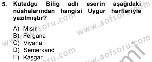 Uygur Türkçesi Dersi 2012 - 2013 Yılı (Vize) Ara Sınav Soruları 5. Soru