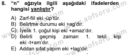 Uygur Türkçesi Dersi 2012 - 2013 Yılı (Vize) Ara Sınav Soruları 8. Soru
