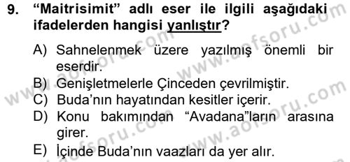 Uygur Türkçesi Dersi 2012 - 2013 Yılı (Vize) Ara Sınav Soruları 9. Soru
