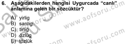 Uygur Türkçesi Dersi 2012 - 2013 Yılı (Final) Dönem Sonu Sınav Soruları 6. Soru