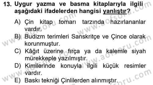 Uygur Türkçesi Dersi 2013 - 2014 Yılı (Vize) Ara Sınav Soruları 13. Soru