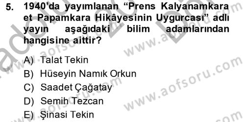 Uygur Türkçesi Dersi 2013 - 2014 Yılı (Final) Dönem Sonu Sınav Soruları 5. Soru