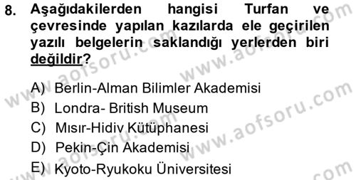 Uygur Türkçesi Dersi 2014 - 2015 Yılı (Vize) Ara Sınav Soruları 8. Soru