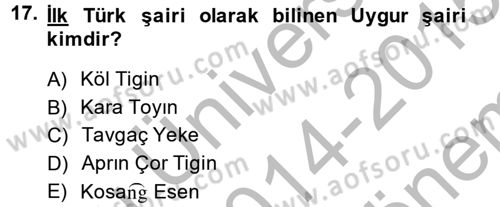 Uygur Türkçesi Dersi 2014 - 2015 Yılı (Final) Dönem Sonu Sınav Soruları 17. Soru