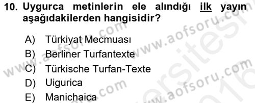 Uygur Türkçesi Dersi 2015 - 2016 Yılı (Vize) Ara Sınav Soruları 10. Soru