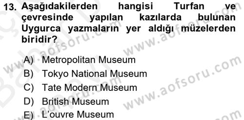 Uygur Türkçesi Dersi 2015 - 2016 Yılı (Vize) Ara Sınav Soruları 13. Soru