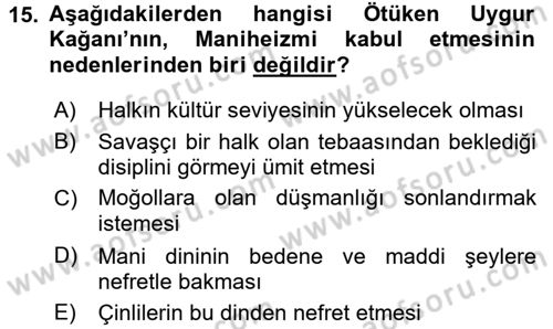 Uygur Türkçesi Dersi 2015 - 2016 Yılı (Vize) Ara Sınav Soruları 15. Soru