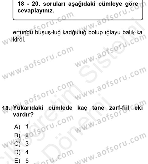 Uygur Türkçesi Dersi 2015 - 2016 Yılı (Vize) Ara Sınav Soruları 18. Soru