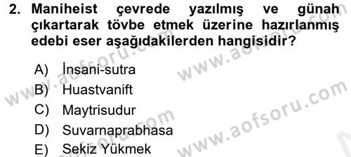 Uygur Türkçesi Dersi 2015 - 2016 Yılı (Vize) Ara Sınav Soruları 2. Soru