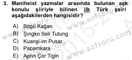 Uygur Türkçesi Dersi 2015 - 2016 Yılı (Vize) Ara Sınav Soruları 3. Soru