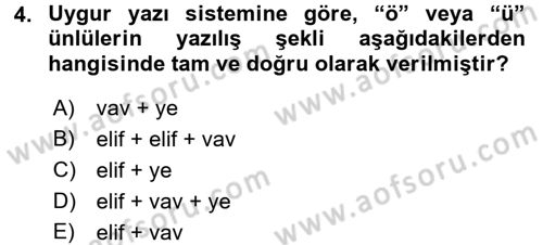 Uygur Türkçesi Dersi 2015 - 2016 Yılı (Vize) Ara Sınav Soruları 4. Soru