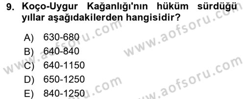 Uygur Türkçesi Dersi 2015 - 2016 Yılı (Vize) Ara Sınav Soruları 9. Soru