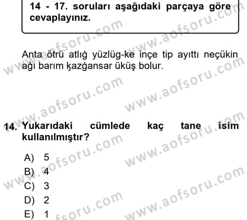 Uygur Türkçesi Dersi 2015 - 2016 Yılı (Final) Dönem Sonu Sınav Soruları 14. Soru