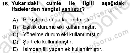 Uygur Türkçesi Dersi 2015 - 2016 Yılı (Final) Dönem Sonu Sınav Soruları 16. Soru