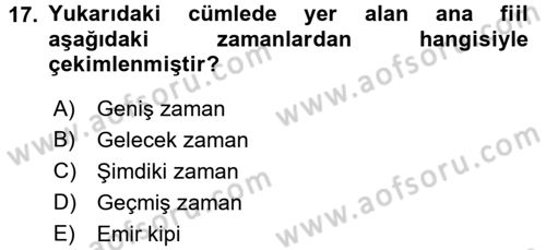 Uygur Türkçesi Dersi 2015 - 2016 Yılı (Final) Dönem Sonu Sınav Soruları 17. Soru