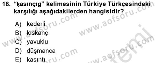 Uygur Türkçesi Dersi 2015 - 2016 Yılı (Final) Dönem Sonu Sınav Soruları 18. Soru