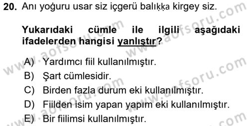 Uygur Türkçesi Dersi 2015 - 2016 Yılı (Final) Dönem Sonu Sınav Soruları 20. Soru