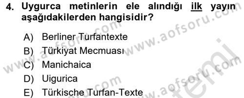 Uygur Türkçesi Dersi 2015 - 2016 Yılı (Final) Dönem Sonu Sınav Soruları 4. Soru