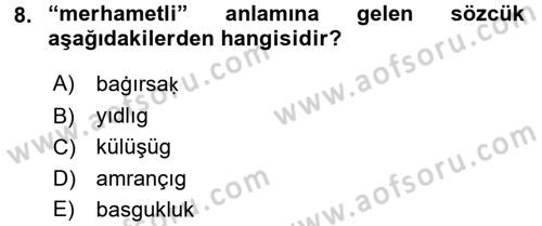 Uygur Türkçesi Dersi 2015 - 2016 Yılı (Final) Dönem Sonu Sınav Soruları 8. Soru