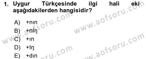 Uygur Türkçesi Dersi 2016 - 2017 Yılı (Vize) Ara Sınav Soruları 1. Soru