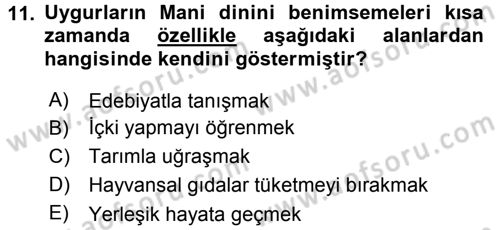 Uygur Türkçesi Dersi 2016 - 2017 Yılı (Vize) Ara Sınav Soruları 11. Soru