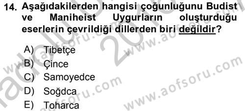 Uygur Türkçesi Dersi 2016 - 2017 Yılı (Vize) Ara Sınav Soruları 14. Soru