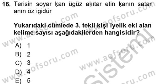 Uygur Türkçesi Dersi 2016 - 2017 Yılı (Vize) Ara Sınav Soruları 16. Soru