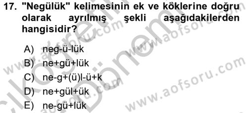 Uygur Türkçesi Dersi 2016 - 2017 Yılı (Vize) Ara Sınav Soruları 17. Soru