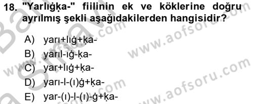 Uygur Türkçesi Dersi 2016 - 2017 Yılı (Vize) Ara Sınav Soruları 18. Soru
