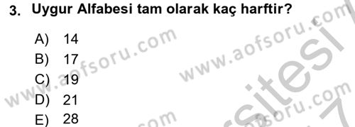 Uygur Türkçesi Dersi 2016 - 2017 Yılı (Vize) Ara Sınav Soruları 3. Soru