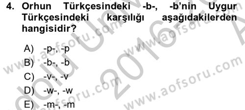 Uygur Türkçesi Dersi 2016 - 2017 Yılı (Vize) Ara Sınav Soruları 4. Soru