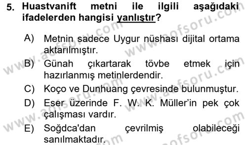 Uygur Türkçesi Dersi 2016 - 2017 Yılı (Vize) Ara Sınav Soruları 5. Soru