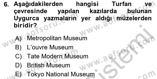 Uygur Türkçesi Dersi 2016 - 2017 Yılı (Vize) Ara Sınav Soruları 6. Soru