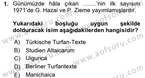 Uygur Türkçesi Dersi 2016 - 2017 Yılı (Final) Dönem Sonu Sınav Soruları 1. Soru